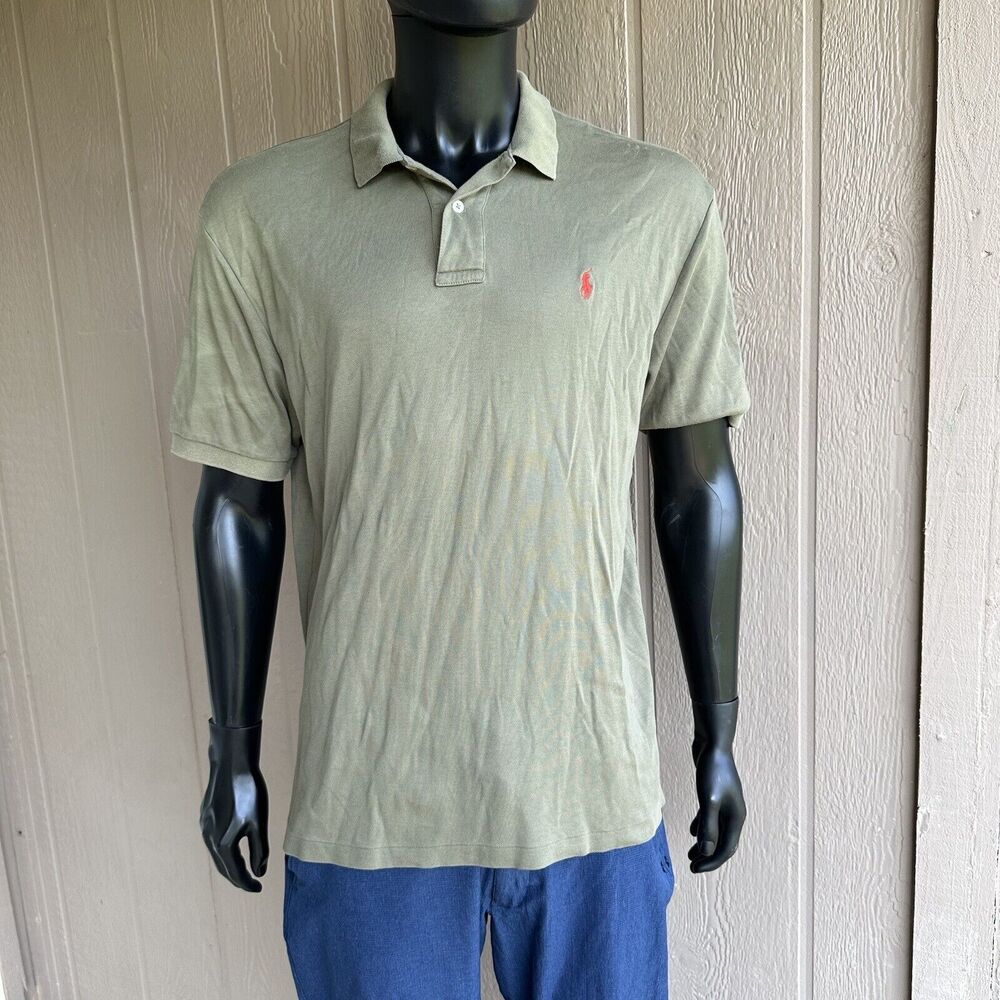 Polo Ralph Lauren Shirt Mens Size Large Short Sleeve Button Up Polo Olive Green